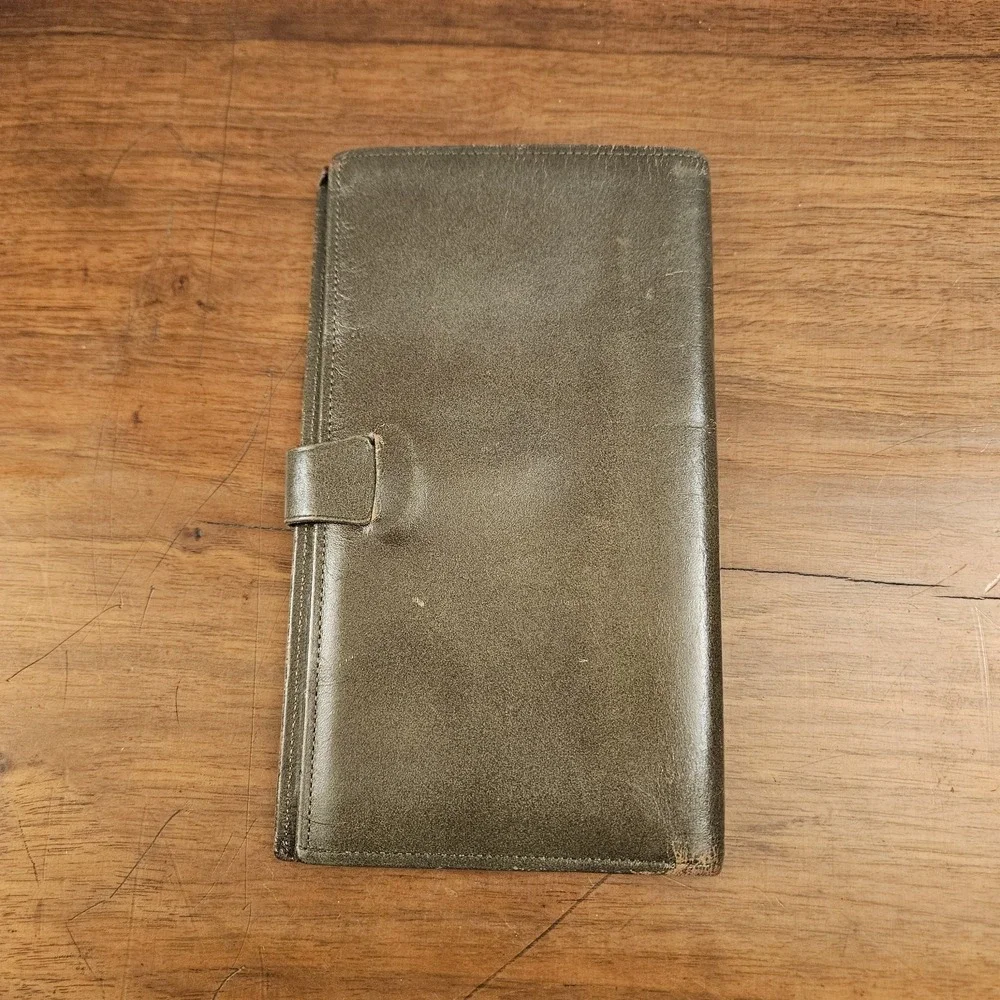 Vtg Prince Gardner Full Grain Cowhide Leather Bifold Wallet Green Passport Cards